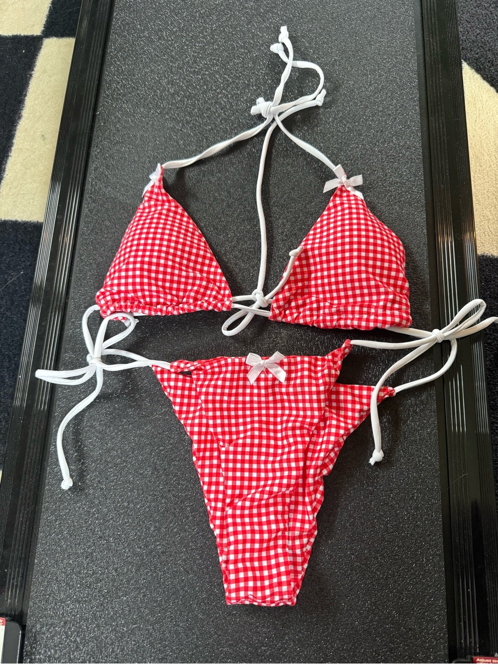 Red Gingham Tie-Side Bikini Set